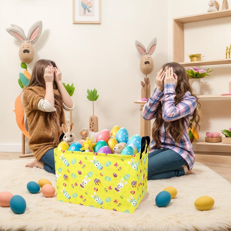 SETAMA Large Empty Easter Basket for Kid Yellow Fabric Personalized Bunny Eggs Easter Gift Basket for Boy and Girl (Rabbit Chicken) - Image 3